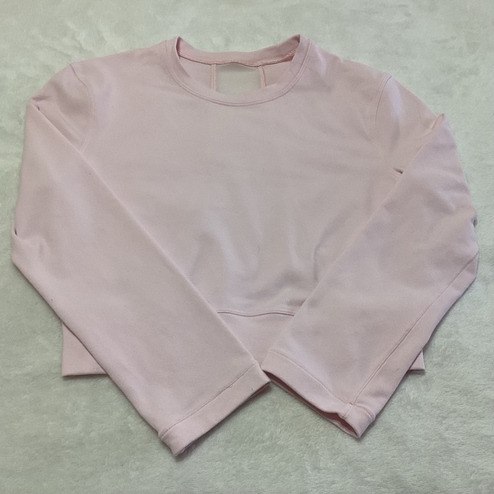 Lululemon Short Stop Crop Top Long Sleeves Pink Mesh Back Activewear Athleisure - Picture 3 of 8